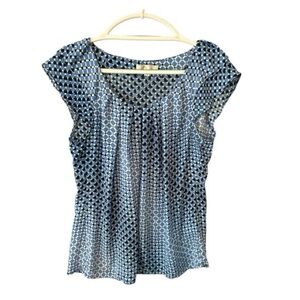 Spense women's patterned blouse blue, black, white geometric medium